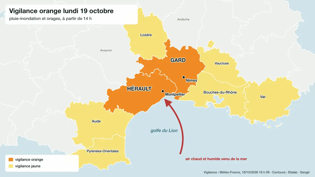 Gard et Hérault : vigilance orange aux pluies et aux orages lundi, l'épisode méditerranéen expliqué
